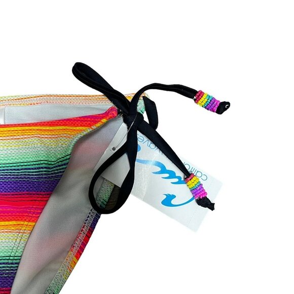 NWT California Waves String Bikini Bottoms Small Jrs Multicolor Beaded Side Ties - Picture 5 of 16